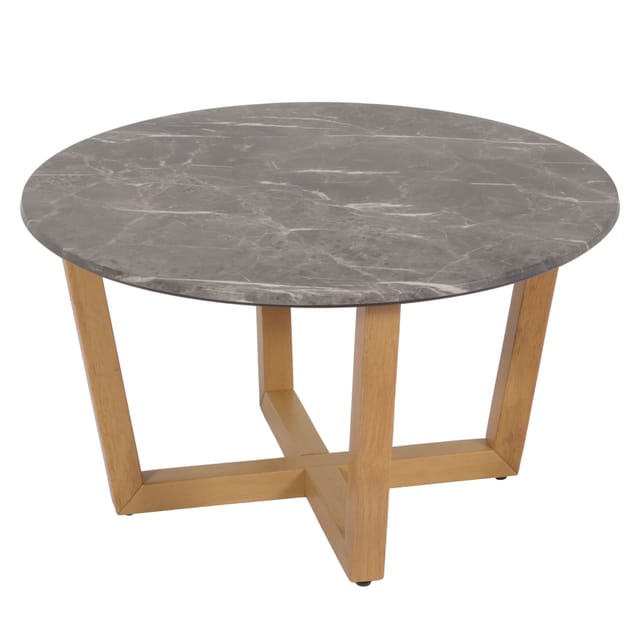 Neuwertig] Couchtisch HHG 728, Beistelltisch Sofatisch, Massiv-Holz hdf Laminat Melamin Ø80cm, Marmor/Stein-Optik helles Gestell