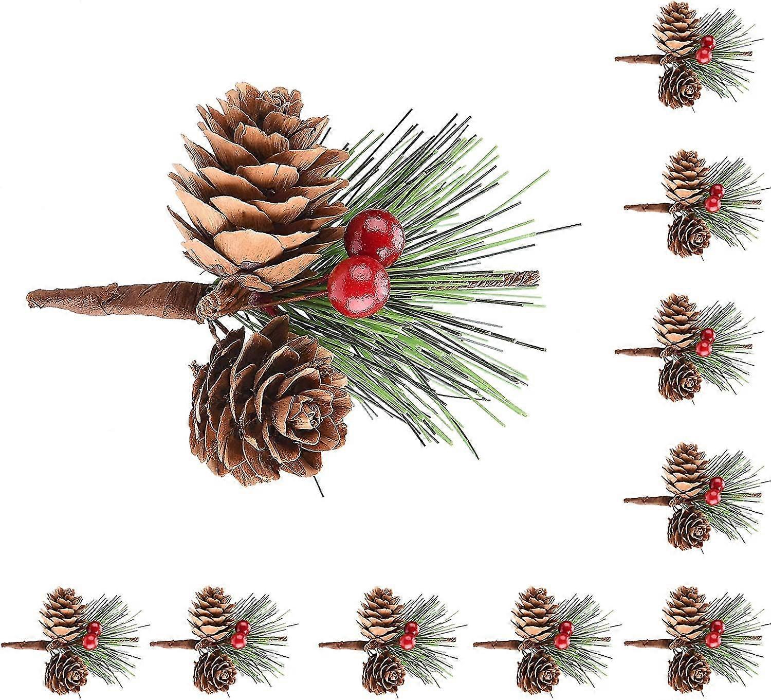 20 Künstliche Weihnachtszweige Mit Roten Beeren, Tannenzapfen Und Roten Beeren