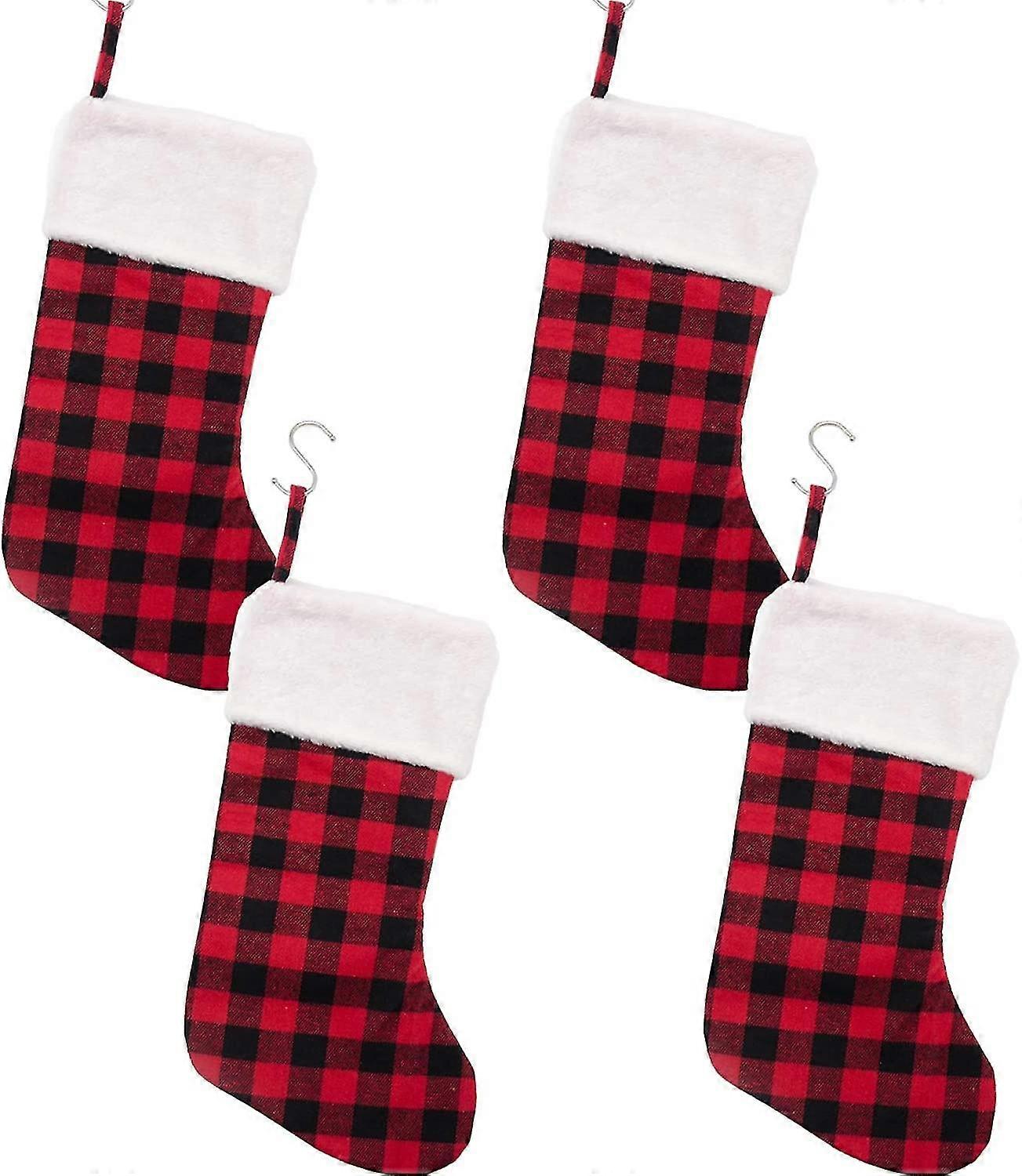 Weihnachtsstrümpfe - 42 Cm Lange, Rot-schwarz Karierte Weihnachtsstrümpfe Mit Plüschbündchen Für Die Familiendekoration (4 Stück)