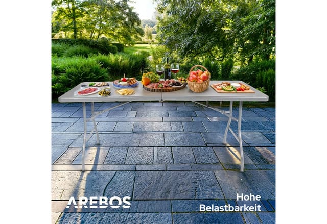 Buffettisch zusammenklappbar 182 x 74 x 74 cm Wetterfest Gartentisch Partytisch Klapptisch für Garten Terrasse und Balkon 8 Personen Campingtisch mit