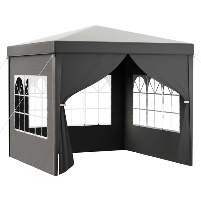 Pavillon 3 x 3 m in Grau mit UV-Schutz 50+, Gartenpavillon mit abnehmbaren Seiten, Partyzelt mit Fenstern für z. b. Terrasse und Festival - Toboli