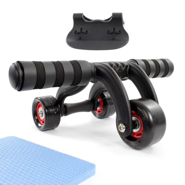 LUXTRI Bauchroller mit Kniematte 320 x 23 x 120 mm, Ab Roller mit 3 Rädern, Bauchmuskeltrainer zur Stärkung des Oberkörpers, Bauchroller, Ab Wheel