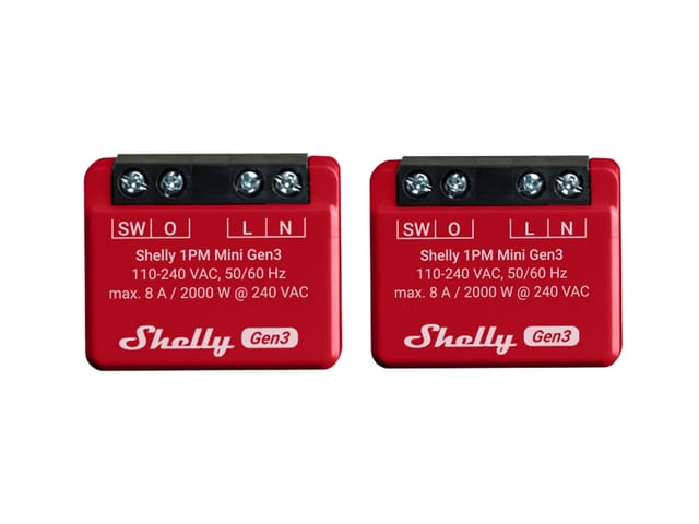 Shelly - WLAN-Schaltaktor 1PM Mini Gen 3, rot, 2 Stück