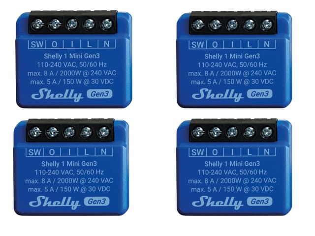 Shelly - WLAN-Schaltaktor 1 Mini Gen 3, blau, 4 Stück