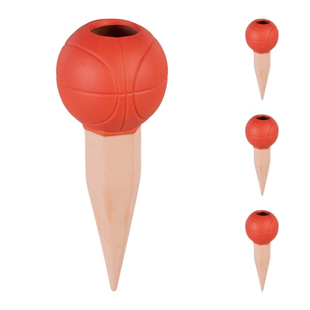 Relaxdays - Tonkegel Basketball, 4er Set, Bewässerungskugeln, für 1,5L PET-Flaschen, Gießhilfe, Keramik, orange/terrakotta