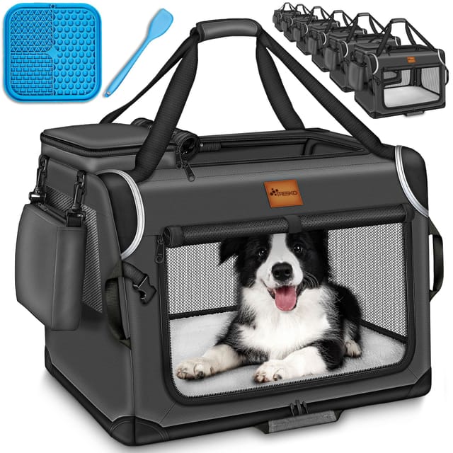 Hundebox faltbar Anthrazit xxl 92x63x63cm inkl. Leckmatte, Spatel & Reflektoren Transportbox für Hunde und Katzen Hundetransportbox für kleine &