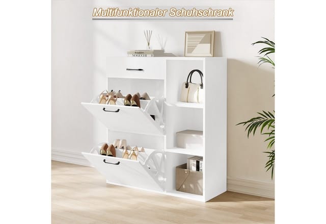 Schuhregal Schuhschrank Schuhständer mit 3 Klappfächern, Schublade offenen Fächern Schuhorganizer aus Holzwerkstoff 80x30x90cm, Weiß - Weiß - Woltu