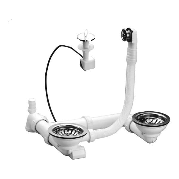 Nicoll - Ablaufgarnitur 224045 für Spülbecken mit 2 Becken D90mm automatisch und manuell