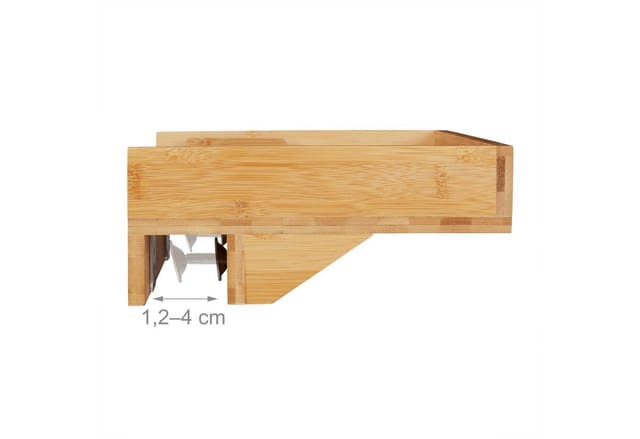 Bettablage, Mini-Nachttisch zum Anklemmen, aus Bambus, Getränkehalter d: 9 cm, platzsparender Organizer, natur - Relaxdays