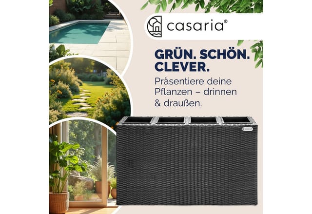 Blumenkasten 4 Innentöpfe Polyrattangeflecht Herausnehmbar Blumentopf Übertopf Pflanzkübel Pflanzkasten schwarz - Casaria