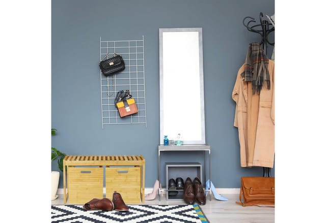 Relaxdays - Sitzbank mit Stauraum, Bambus, 2 Aufbewahrungsboxen, Bank für Flur, Bad, Garderobe, hbt 44,5x80x40 cm, natur