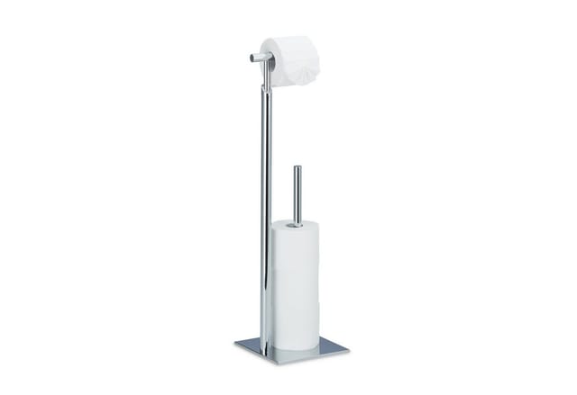 Toilettenpapierhalter stehend pagnoni, Rollenhalter Toilettenpapier, 4 Ersatzrollen, hbt 71x20x20 cm, silber - Relaxdays