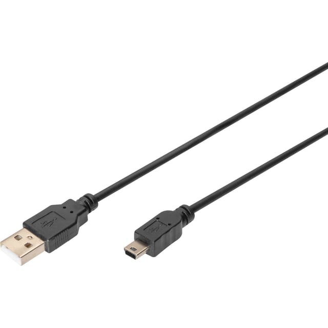 Digitus USB-Kabel USB 2.0 USB-A Stecker, USB-Mini-B Stecker 1.00 m Schwarz Rund, doppelt geschirmt