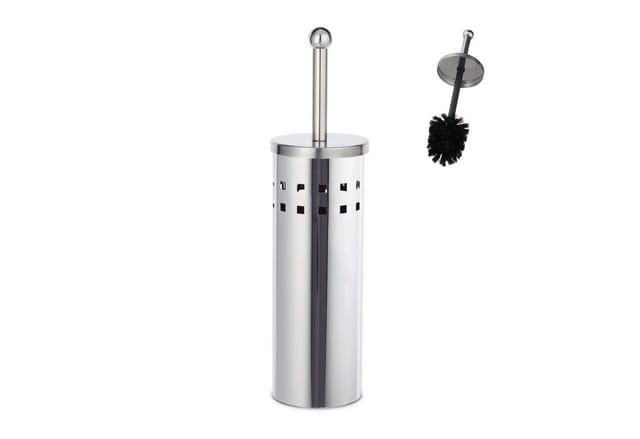 Relaxdays - 2 x wc Garnitur rund im Set, Toilettenbürstenhalter, wechselbare wc Bürste, freistehend, aus Edelstahl, silber/schwarz