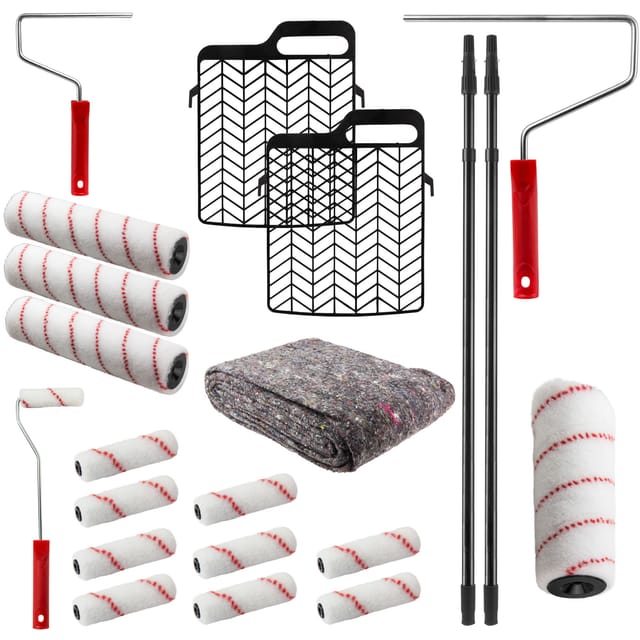 Dema - Profi Maler Farbroller Set 22tlg. Streichset mit Abdeckvlies für Renovierung