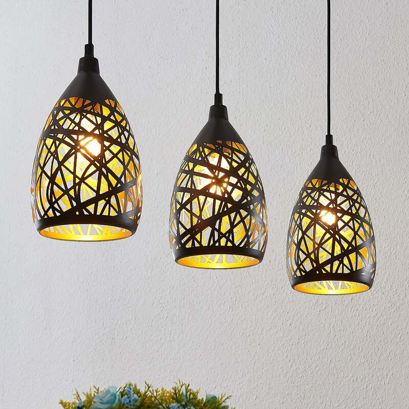 [gebraucht] B-ware Lindby Pendelleuchte Hängeleuchte Marcello Led Lampe Dimmbar Schwarz-gold 75cm