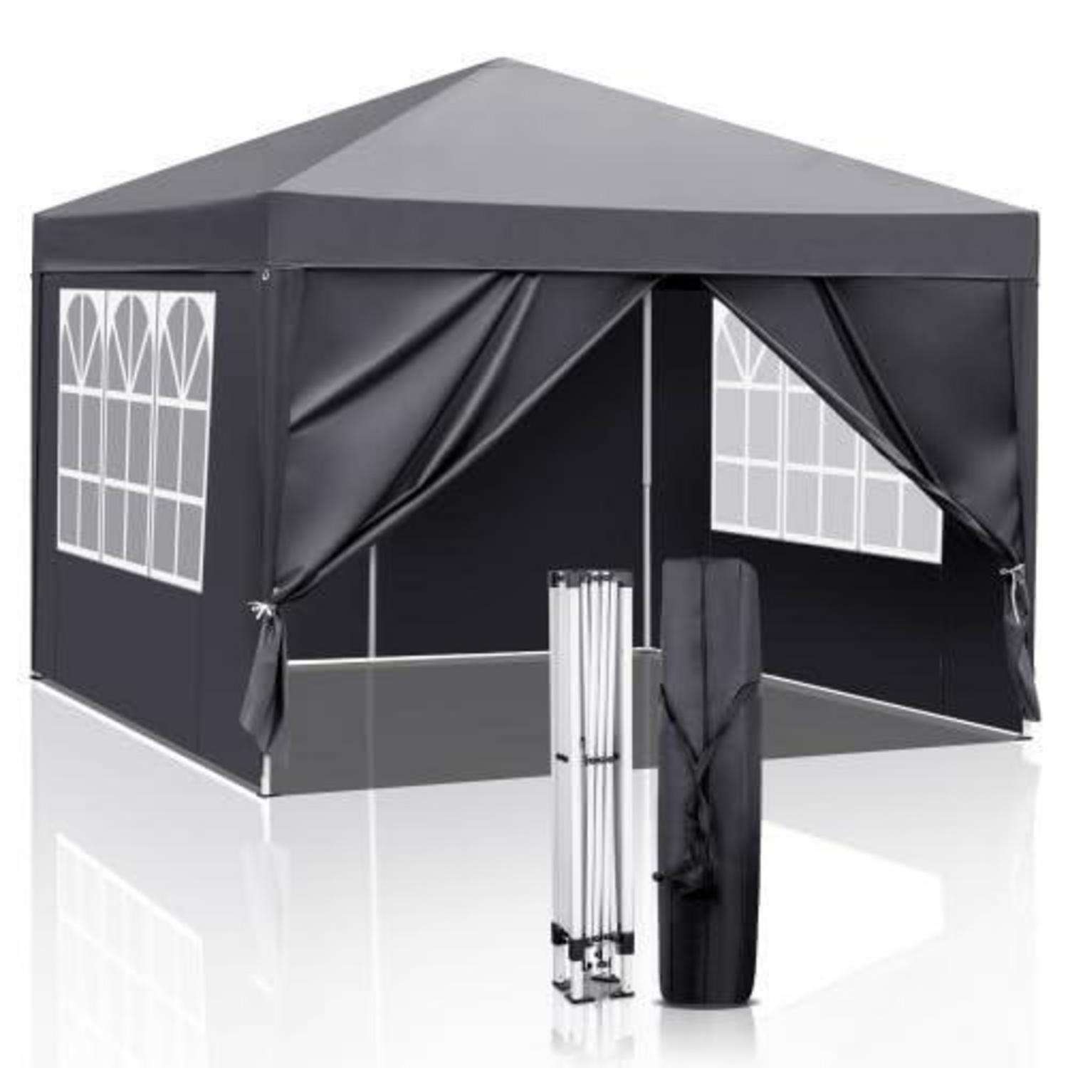 Pavillon 3x3m Wasserdicht Uv-schutz 50+ Mit 4 Seitenteilen Dunkelgrau