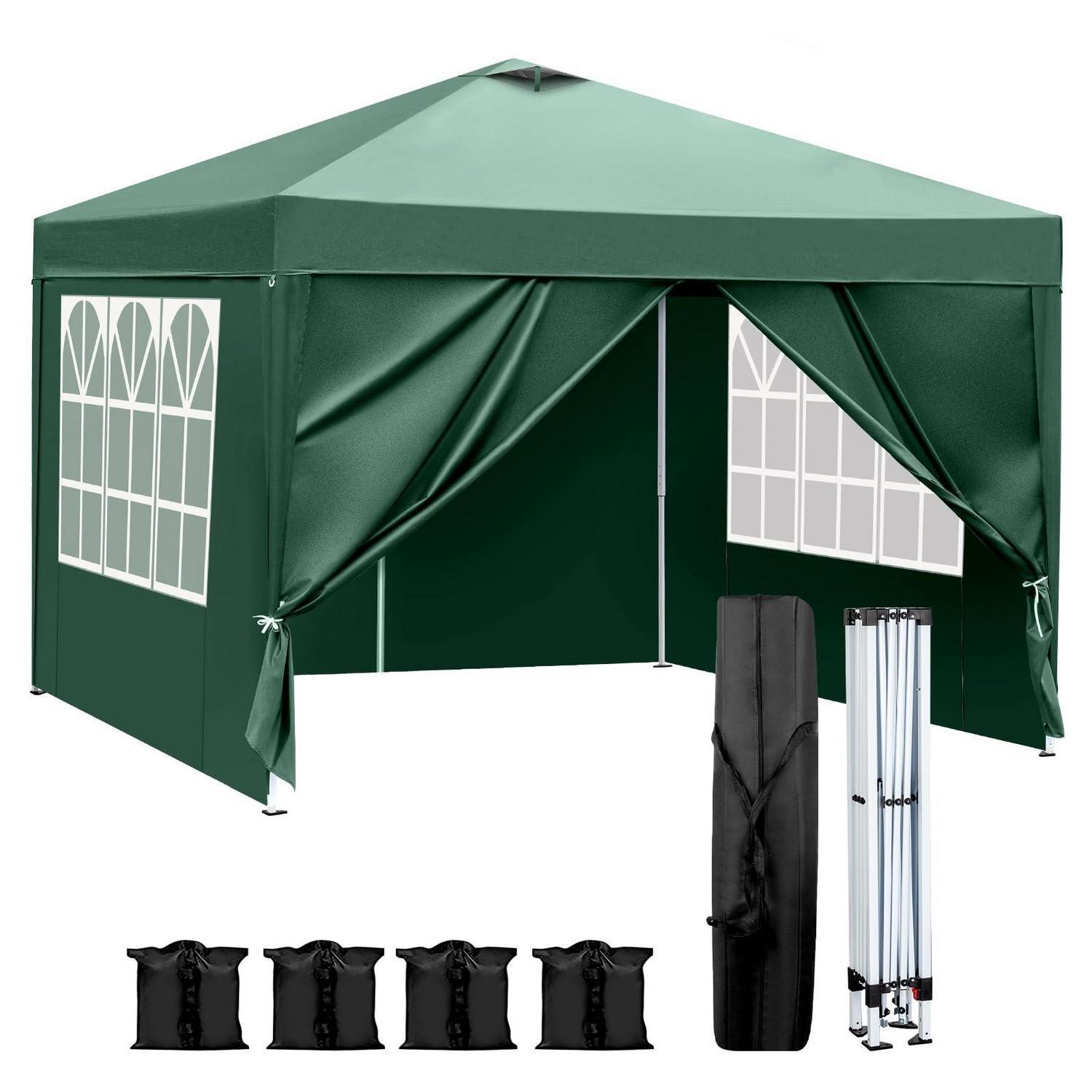 Faltpavillon 3x3m Wasserdicht, Höhenverstellbar, Uv-schutz 50+, Mit 4 Seitenwänden Grün