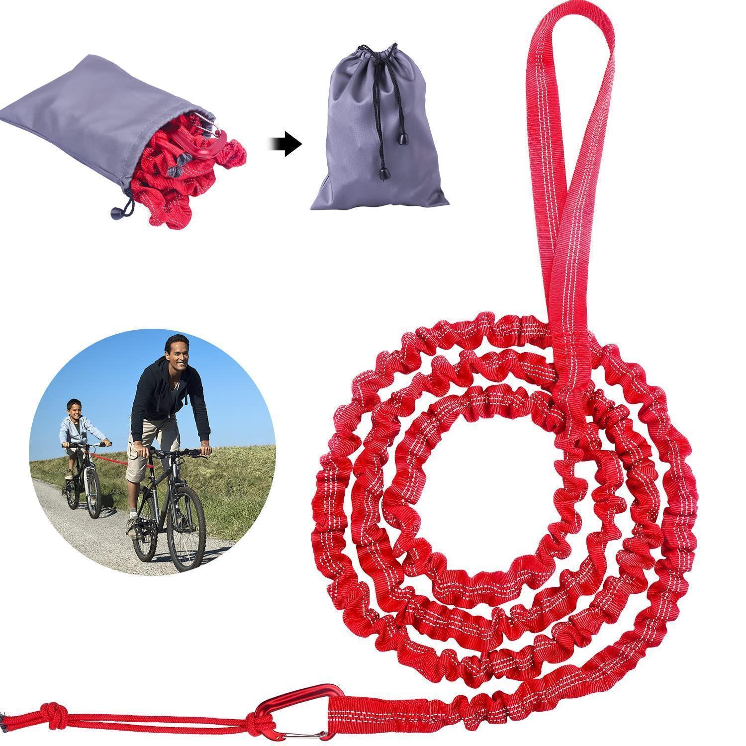 Fahrrad Abschleppseil Elastisch 3m Für Kinder & Mtb, 225kg Tragkraft, Rot