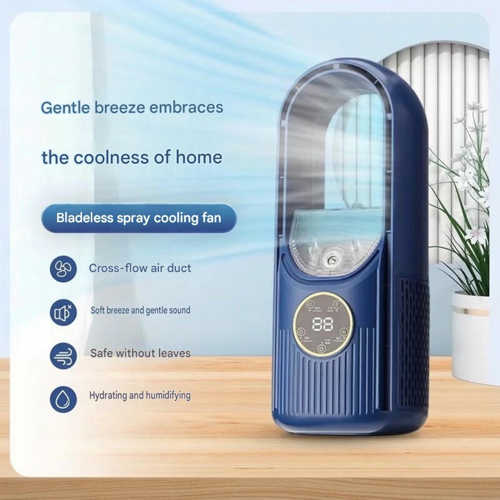Mini-tragbarer, Klingenloser Usb-luftkühler Mit Sprühfunktion, Leiser Tischventilator Für Zuhause, Studentenwohnheim Und Büro, Kompakter Kühlventilator, 1 Stück, Blau