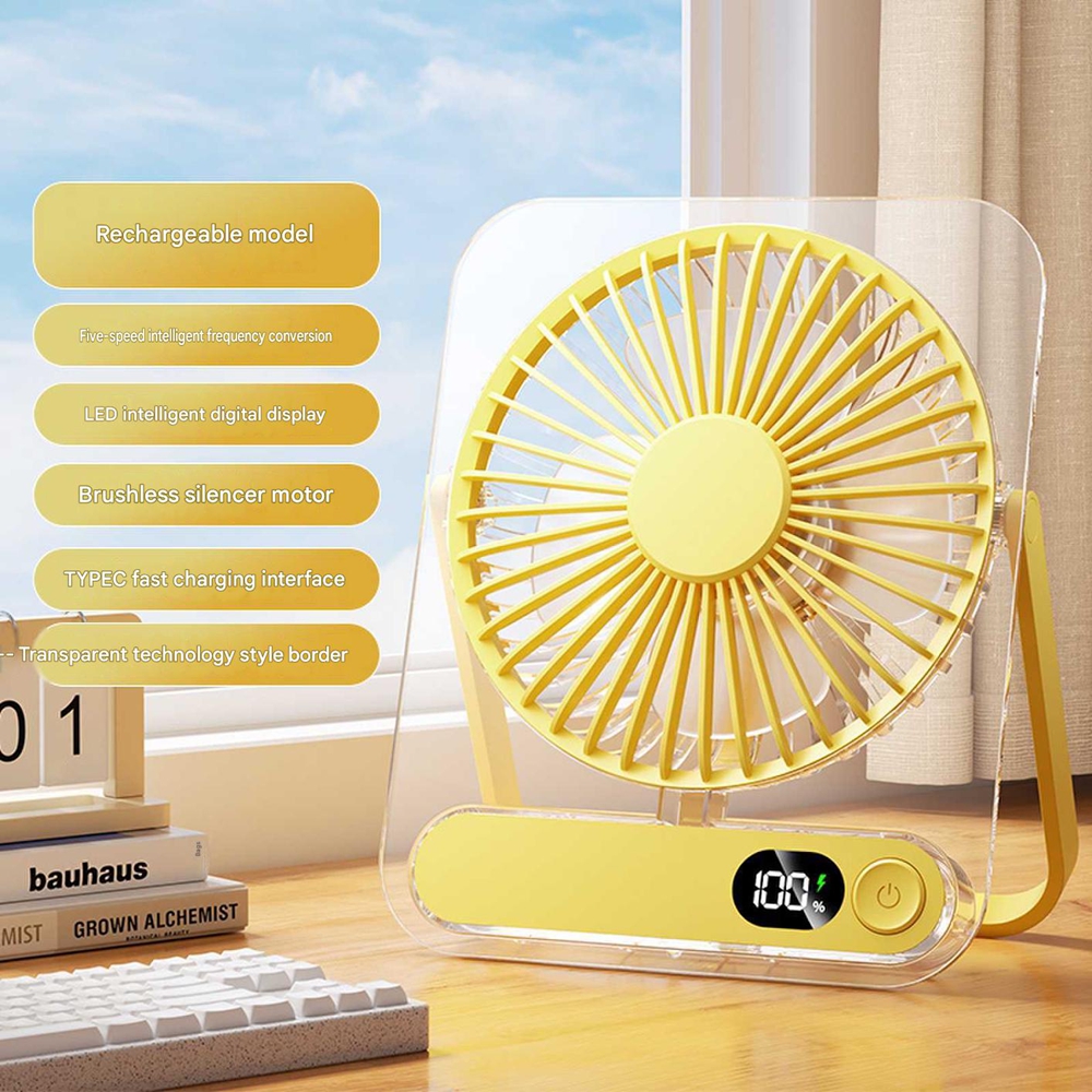 Mini-tischventilator H8, Transparent – Ultradünn, Schnell, Leise, Usb-wiederaufladbar, Für Büro, Zuhause Und Reisen, 1 Stück, Gelb