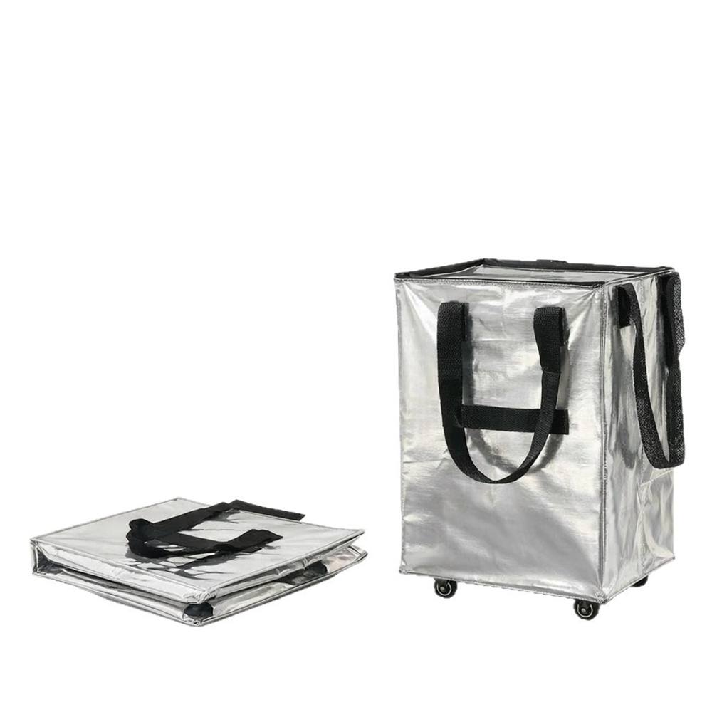 Faltbare Einkaufstasche Mit Rollen, Transportwagen Mit Abnehmbaren Rollen, Mittlere Größe 40 X 30 X 50 Cm, Silberfarben