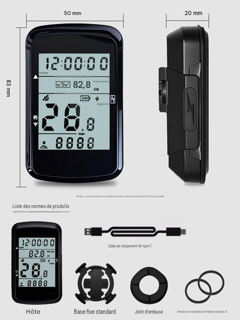Wasserdichter, Kabelloser Fahrradcomputer, Großes Display Mit Hintergrundbeleuchtung, Intelligenter Bordcomputer Für Mountainbikes Und Rennräder, Geschwindigkeits- Und Distanzmesser, Schwarz