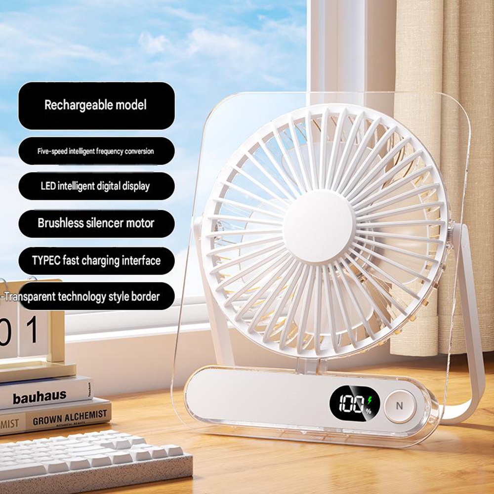 Mini-tischventilator H8, Transparent – Ultradünn, Schnell, Leise, Usb-wiederaufladbar, Für Büro, Schlafzimmer Und Computer, 1 Stück, Weiß
