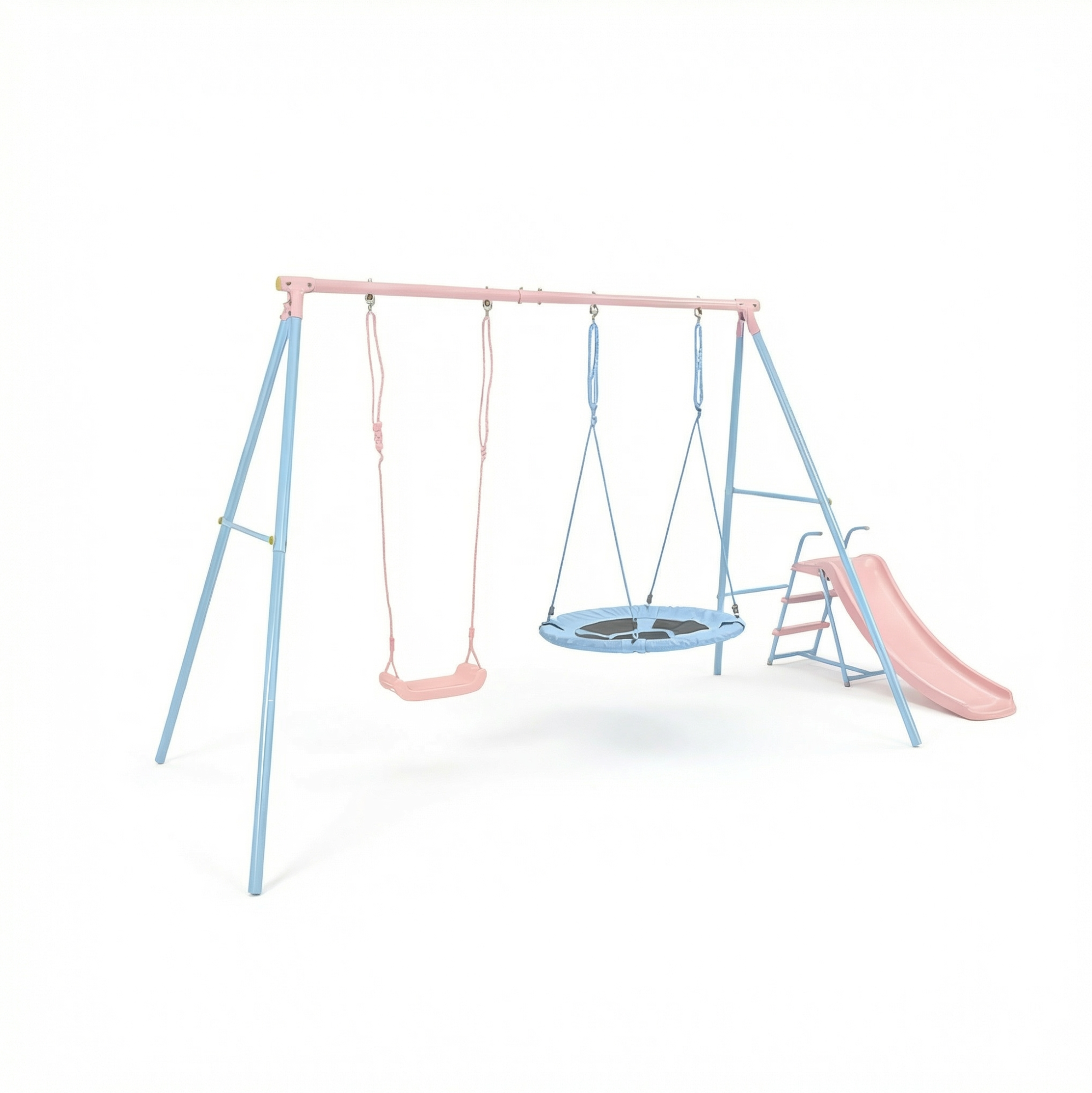 Doppelschaukel Mit Rutsche Aus Stahl Und Hdpe, Blau Und Rosa, Für Kinder Ab 3 Jahren