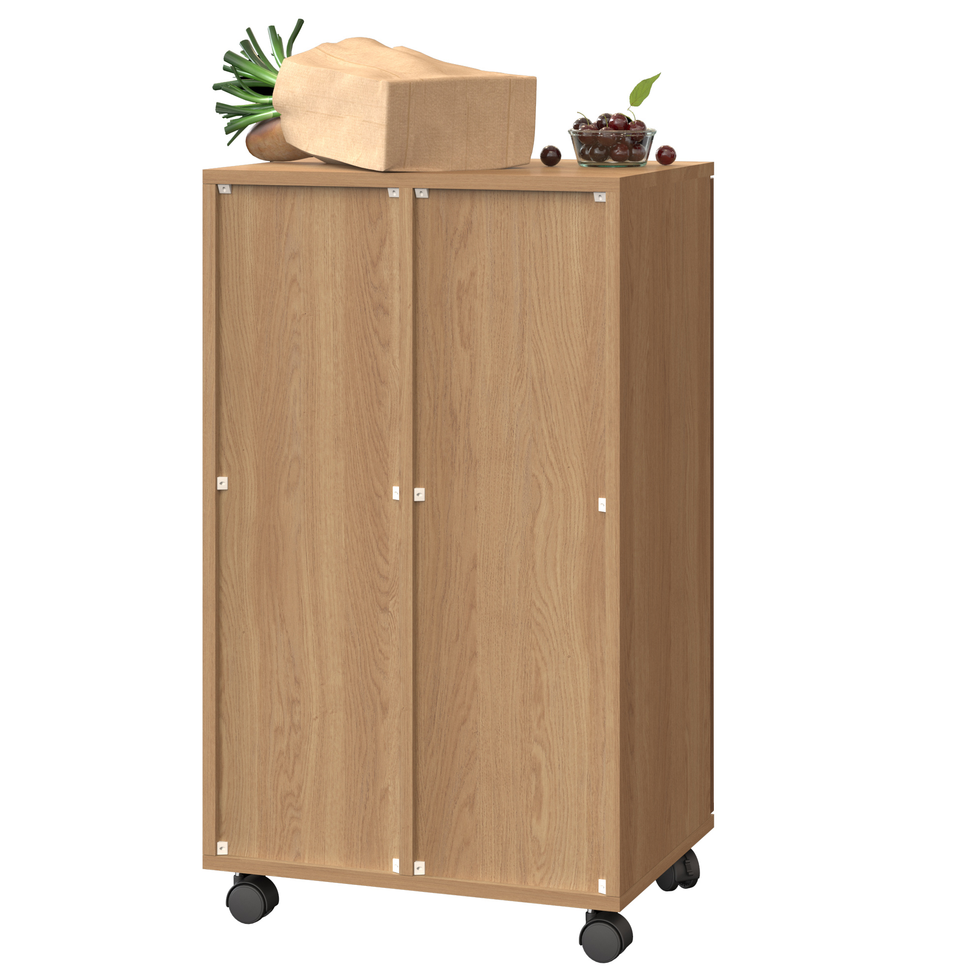 Mülltrennschrank Mit 2 Fächern Und Rollen, Eichenoptik, 46,7 X 35 X 80,3 Cm