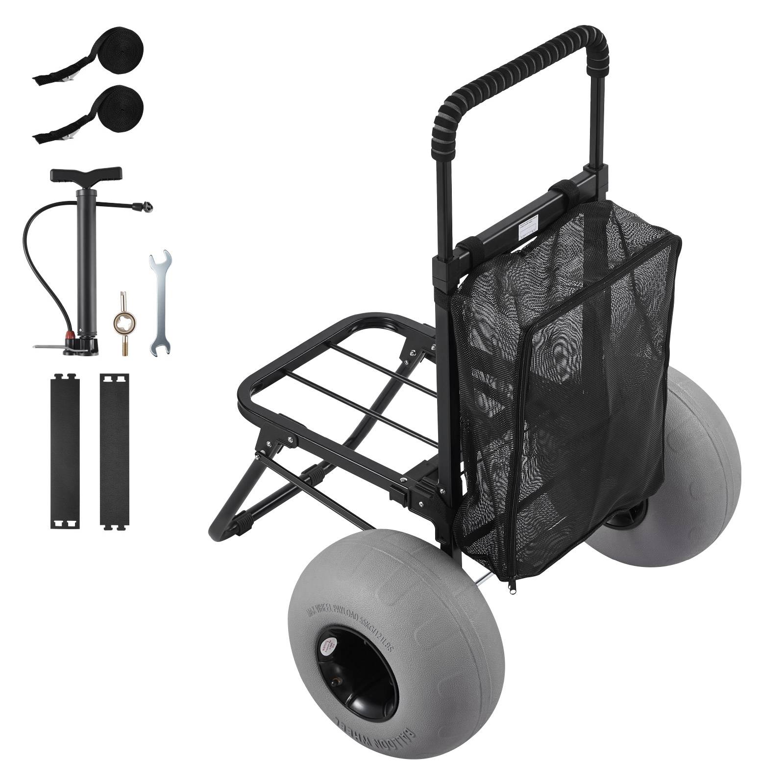 Mophorn Strandwagen Mit 12-zoll-ballonreifen, Faltbarer Trolley Mit Vierfach Verstellbarem Schaumstoffgriff Und Pumpe, Handwagen Mit Einer Tragfähigkeit Von 75 Kg, Ideal Für Camping Und Angeln