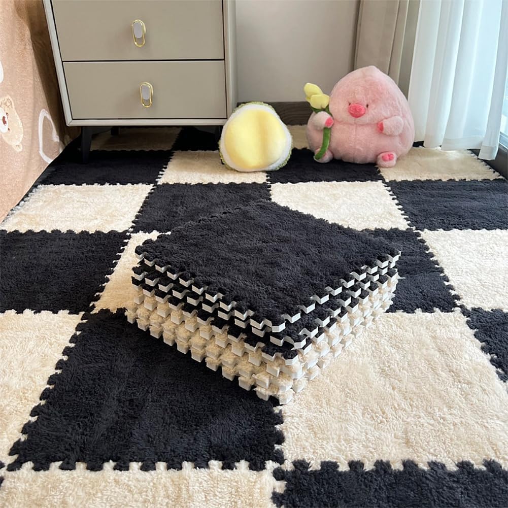 12-teilige Puzzlematte Aus Weichen, Ineinandergreifenden Teppichfliesen – Rutschfeste Eva-schaumstoff-puzzleteile Zur Schaffung Einer Sicheren Zone – Ideal Für Kinderzimmer Und Spielzimmer (beige +