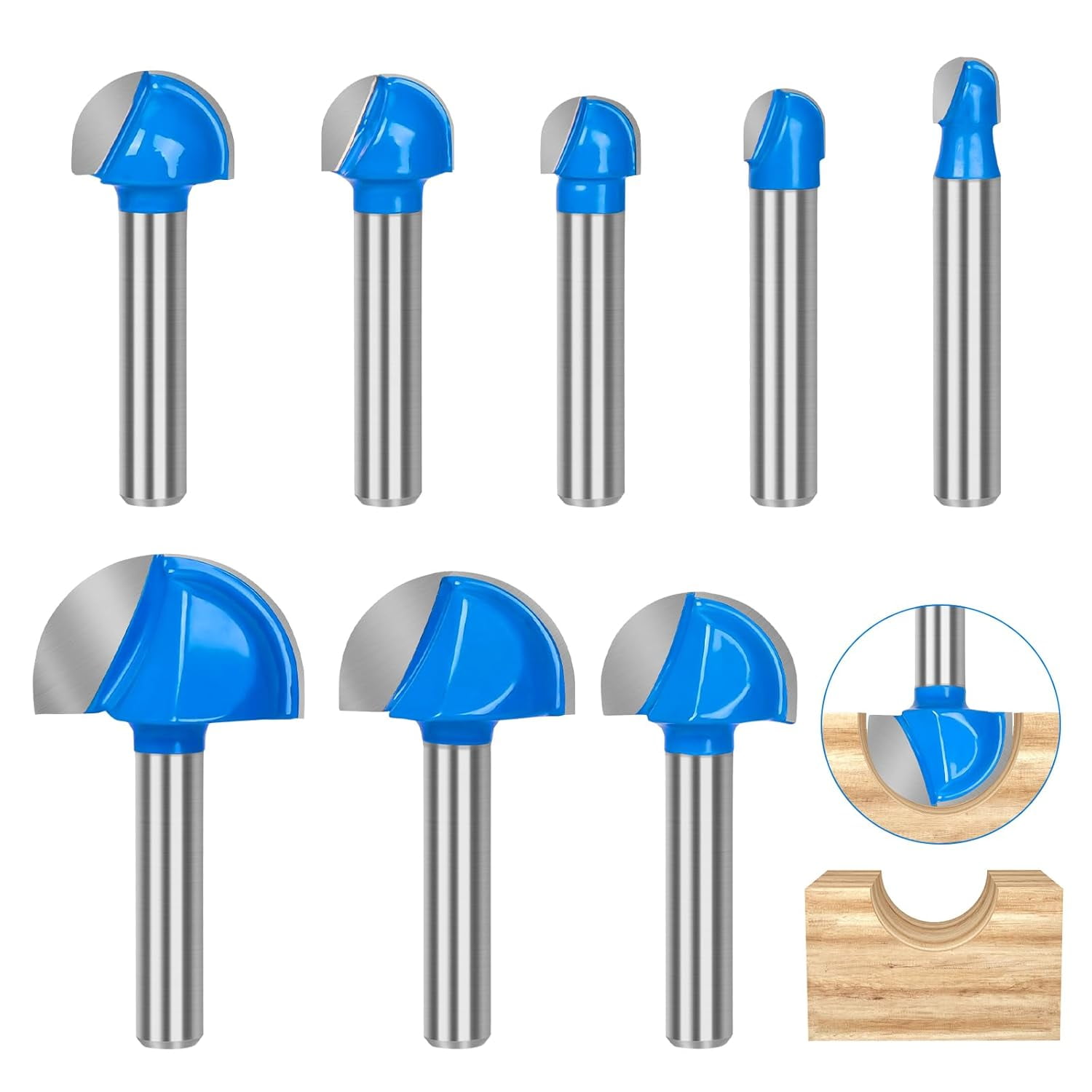 Nutfräser-set, 8-teiliges Set Aus 1/4-zoll-schaft-vollhartmetall-doppelnut-nutfräsern, Rundkopf-holzbearbeitungswerkzeuge, 1/4 Bis 1 Zoll.