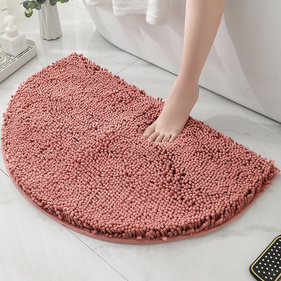 Halbrunde Chenille-badematte & Saugfähige Duschmatte, Waschbar, Dunkelviolett, 50x80 Cm.