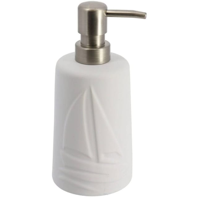 Tendance - Seifenspender aus steinzeug rund mit bootsdekor 430 ml - weiss
