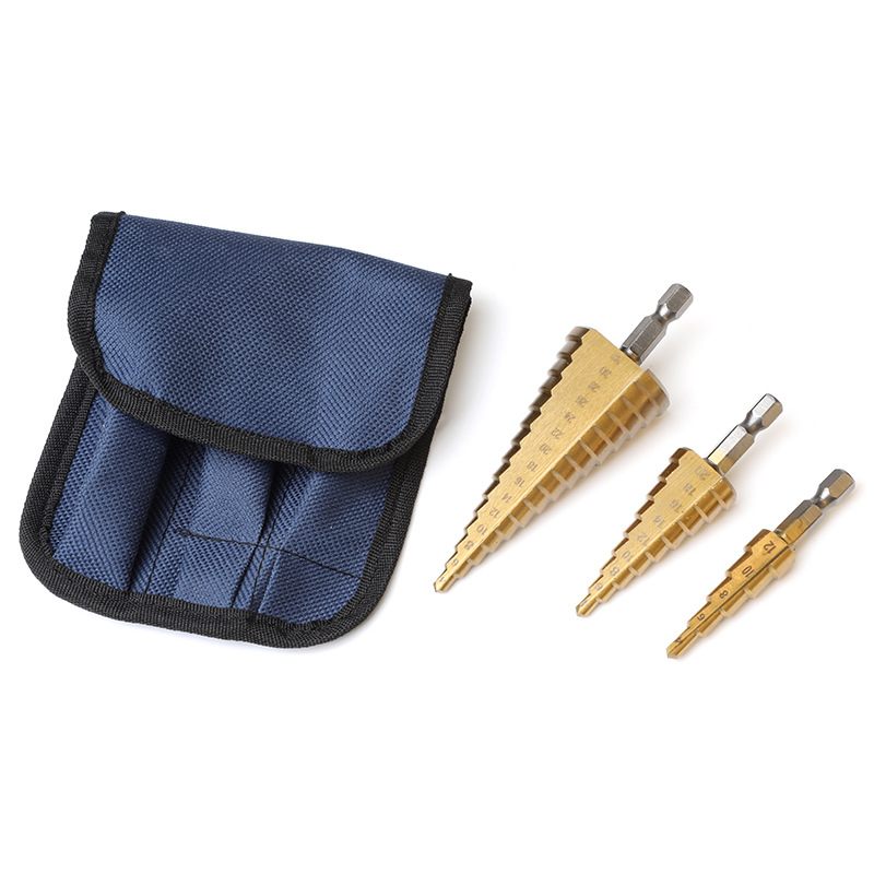 3-teiliges Stufenbohrer-set Aus Titanbeschichtetem Hss, 1/4"-sechskantschaft, Schnellwechsel-kegel Aus Hss Zum Bohren Von Löchern In Kunststoff