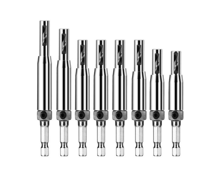 8-teiliges Zentrierbohrer-set, Selbstzentrierender Scharnierbohrer, Holzbearbeitungsbohrer, Fensterbohrer