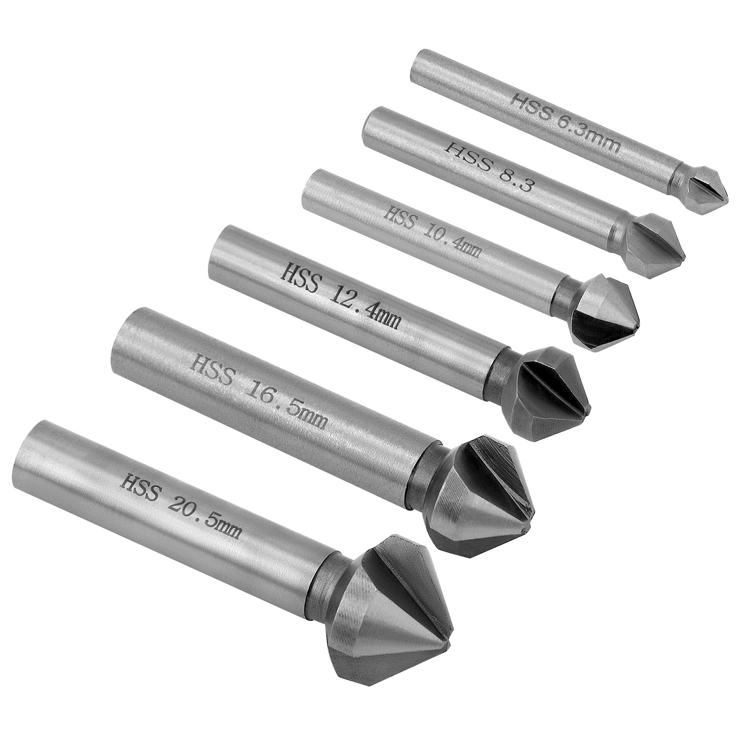 6-teiliges 90°-schaftfräser-set, 6,3-20,5 Mm Hss-senkbohrer, Geeignet Für Holz Und Metall.