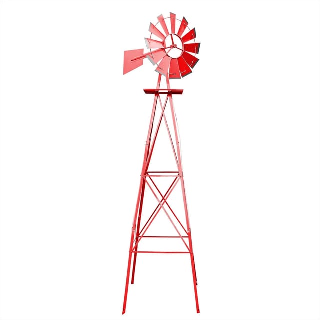 Wiltec - Windrad mit 245 cm Höhe, Windmühle in Rot, Windspiel im US-Design, Gartendeko mit kugelgelagertem Texasrad, Rankhilfe für Garten