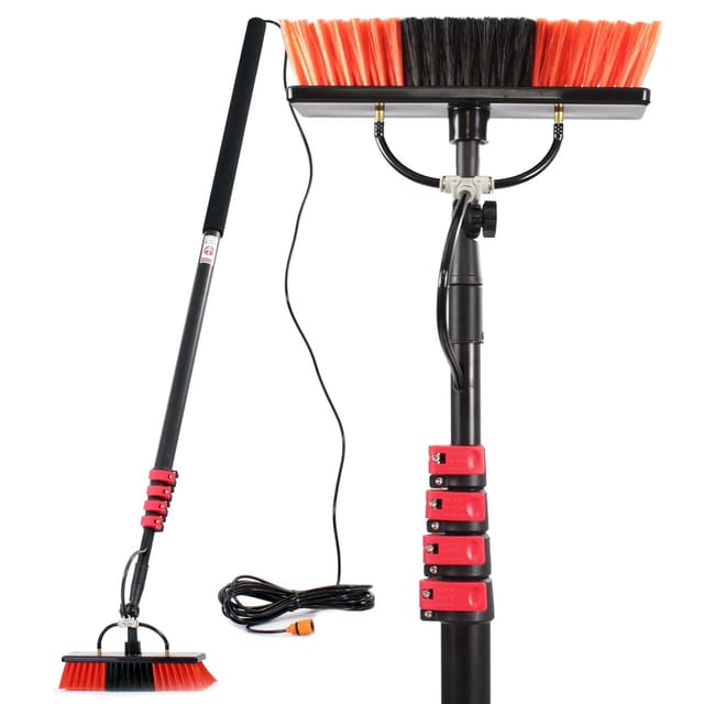 Waschbürste Teleskopstiel und Wasserzufuhr Set, 9 m Stiel, 15 m Schlauch, Waschbesen u.a. für Fenster und Solarpaneele - Xpotool