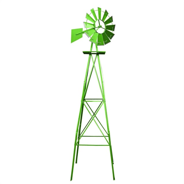 Wiltec - Windrad mit 245 cm Höhe, Windmühle in Grün, Windspiel im US-Design, Gartendeko mit kugelgelagertem Texasrad, Rankhilfe für Garten