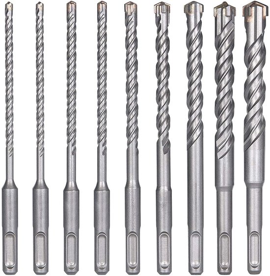 9-teiliges Sds-plus-betonbohrer-set (5 Mm–16 X 160 Mm) Für Schlagbohrmaschinen Und Mauerwerk
