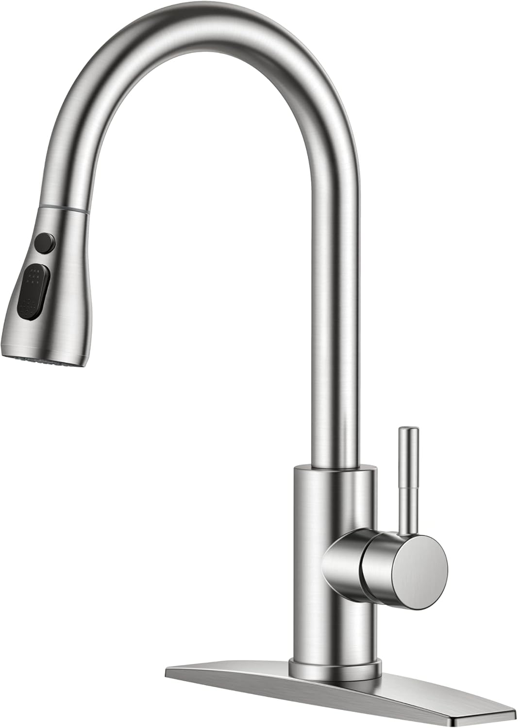Küchenarmatur Mit Ausklappbarer Brause, Oberfläche In Gebürstetem Nickel, Klassische Edelstahl-spültischarmatur Mit Hochgezogenem Einhebelmischer.