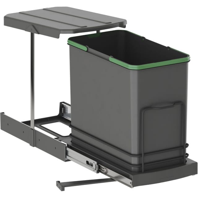 Recycle-Küchenrecyclingbehälter, 24 l, Bodenbefestigung und Handauszug/automatische, Anthrazitgrauer Kunststoff - Emuca