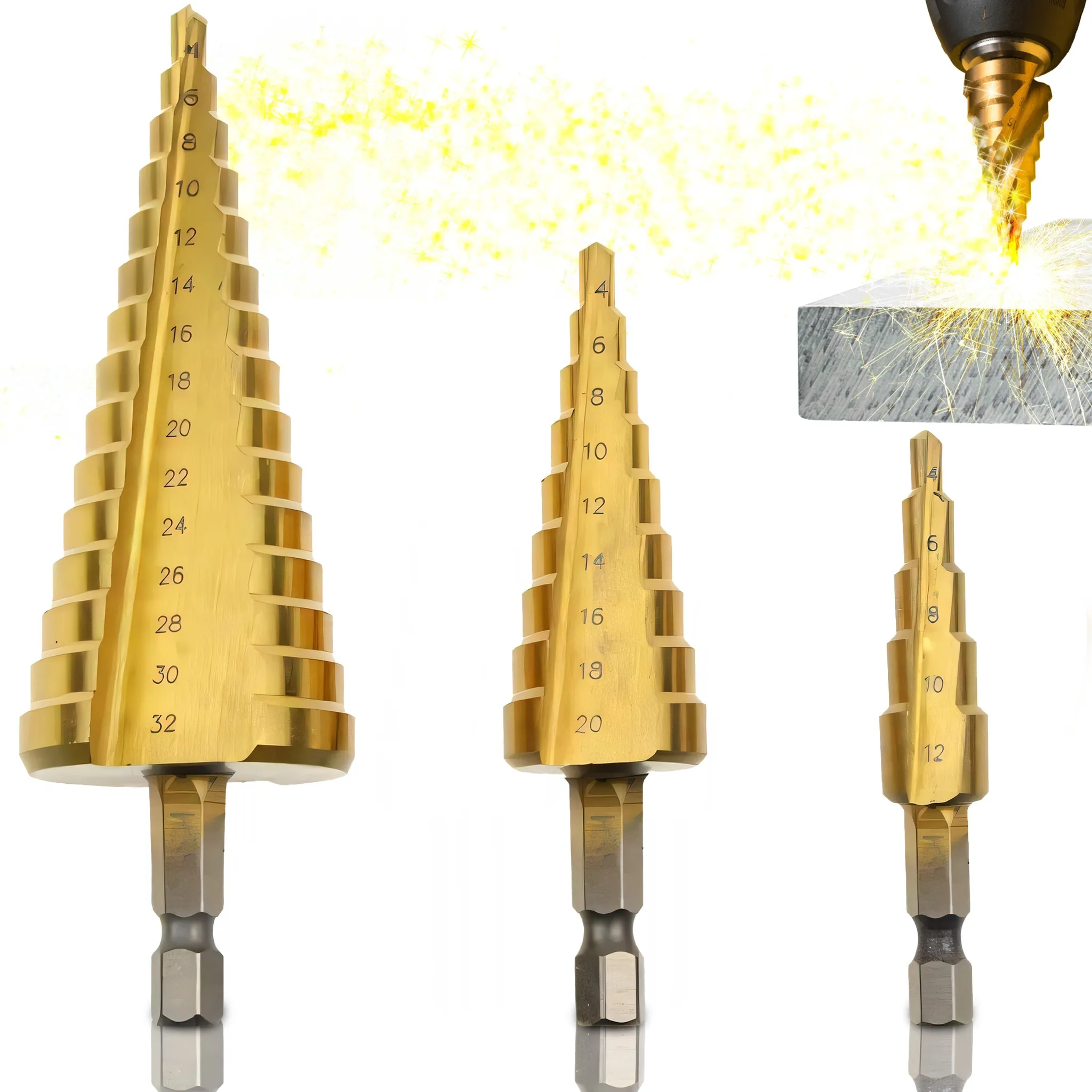 3-teiliges Hss-stufenbohrer-set – Kegelbohrer – Geeignet Für Edelstahl, Metall, Holz Und Kunststoff