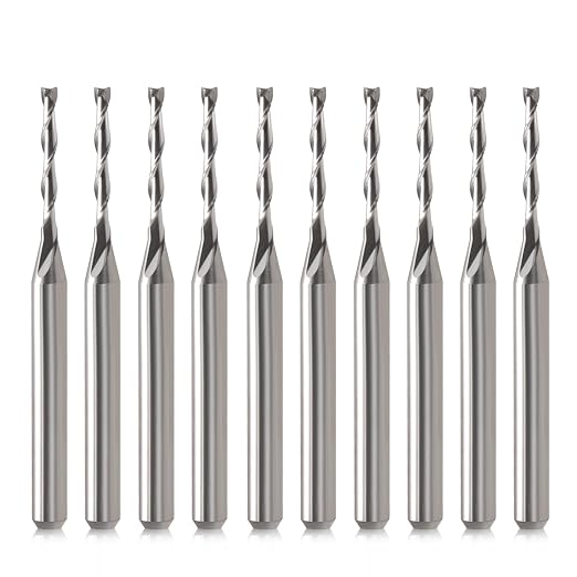 10-teiliges Set Aus 3,175 X 1,5 X 12 Mm Hartmetall-schaftfräsern Mit Flacher Schneide, Zweischneidige, Spiralförmige Oberfräser Für Holz.