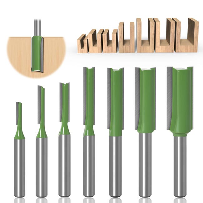 7-teiliges Set Gerader Fräser Mit 1/4-zoll-schaft (3/4/5/6/8/10/12 Mm), Holzbearbeitungs-nutfräser