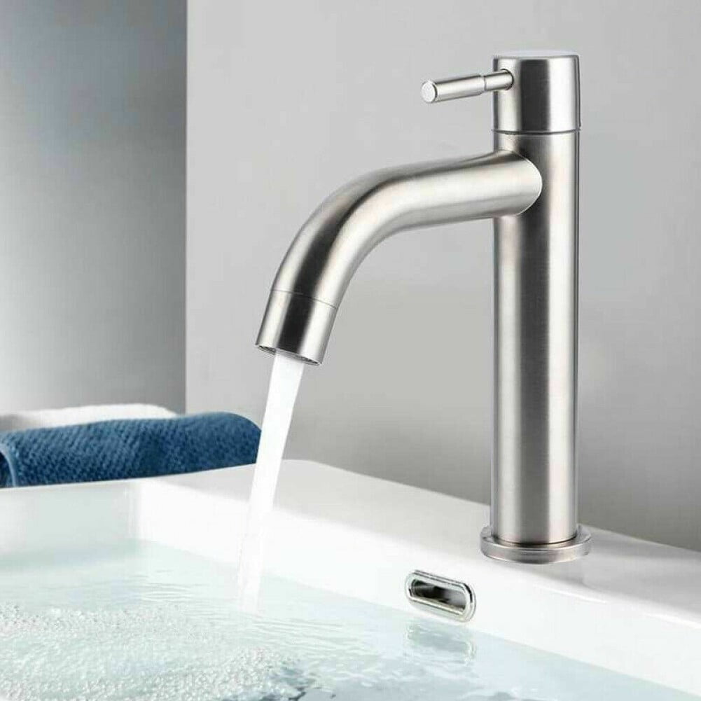 Edelstahl-armatur, Silberfarben, Einzel-kaltwasserhahn Für Waschtisch, Küchen-, Badezimmer- Und Hotelbereich