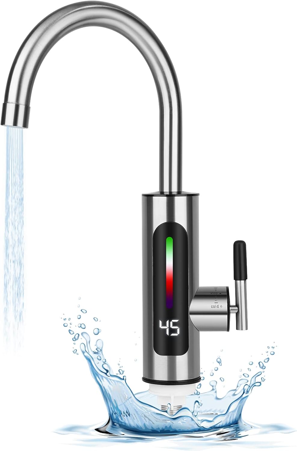Elektrischer Wasserhahn, 3300 W, Elektrischer Wasserhahn Mit Durchlauferhitzer, Elektrischer Wasserhahn Mit Flexiblem Auslauf Und Lcd-temperaturanzeige