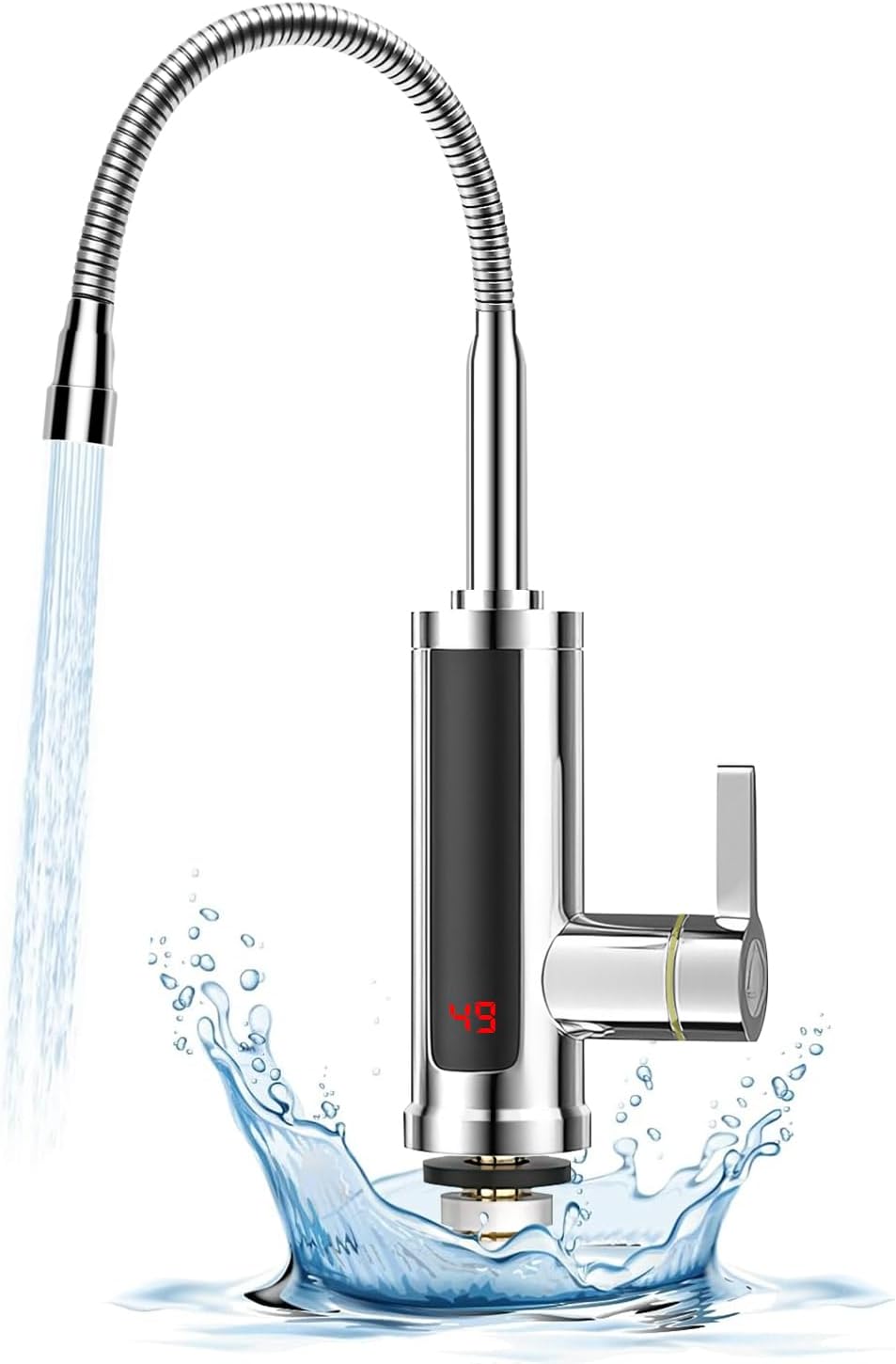 Warm- Und Kaltwasserhahn, Elektrischer Edelstahlhahn, Led-temperaturanzeige, Küchenarmatur, Küchenarmatur Mit Boiler, 360° Schwenkbarer Wasserhahnkopf [energieeffizient]